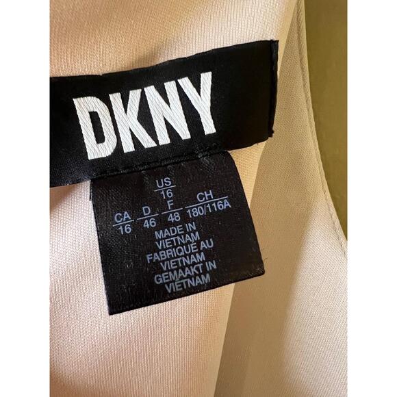 DKNY Ivory Crew Neck Zipper Back Faux Leather Inlay Sheath Dress Womens Size 16 - Picture 4 of 9